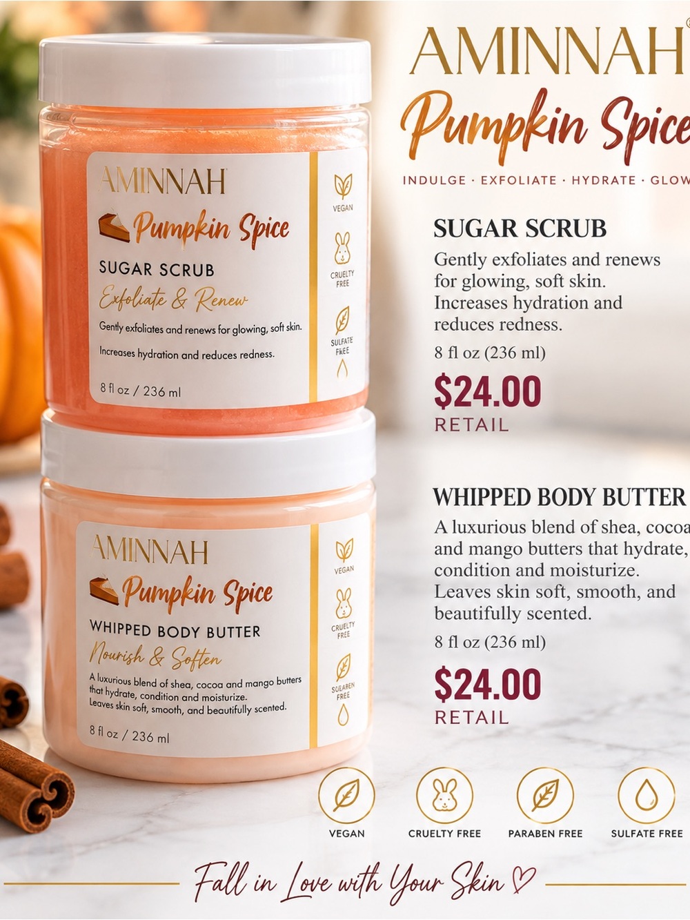 Amminah Pumpkin Spice Whipped Body Butter & Sugar Scrub -